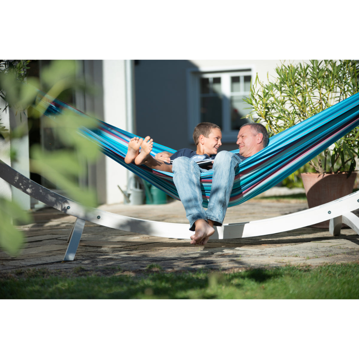 Family time together in a hammock