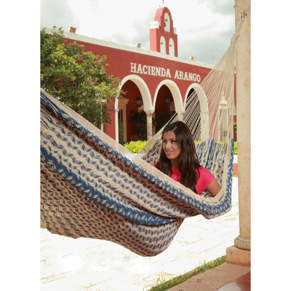 Blue and white hammock
