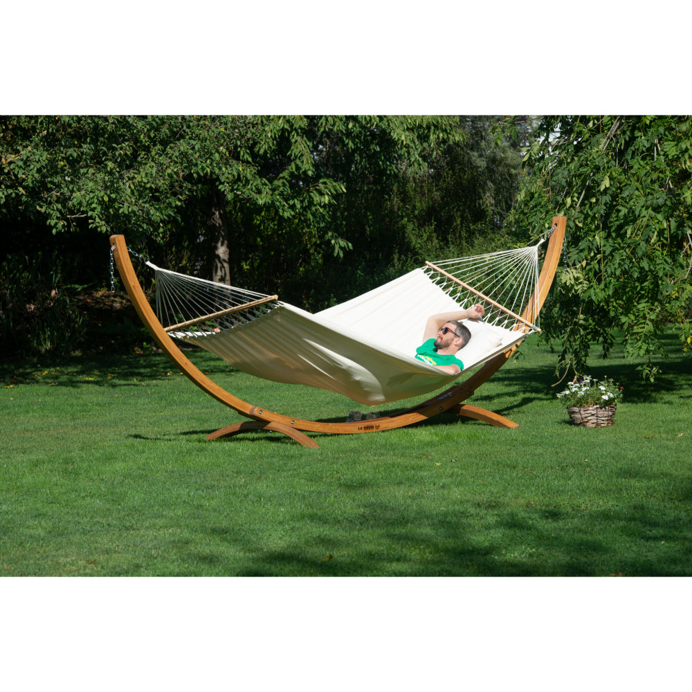 Hammock on stand in park setting