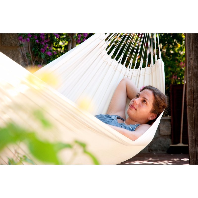 Outdoor white cotton hammock