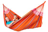 Colourful Red and Orange hammock - father and son enjoying