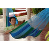 Blue and green woven hammock