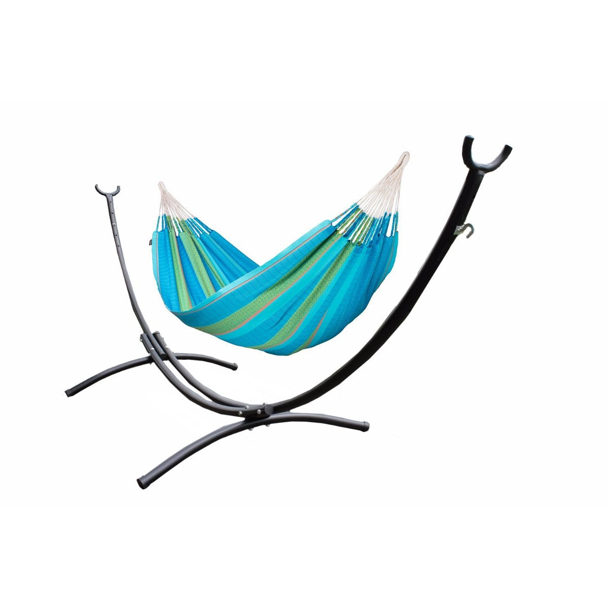 Family organic cotton hammock on metal hammock stand