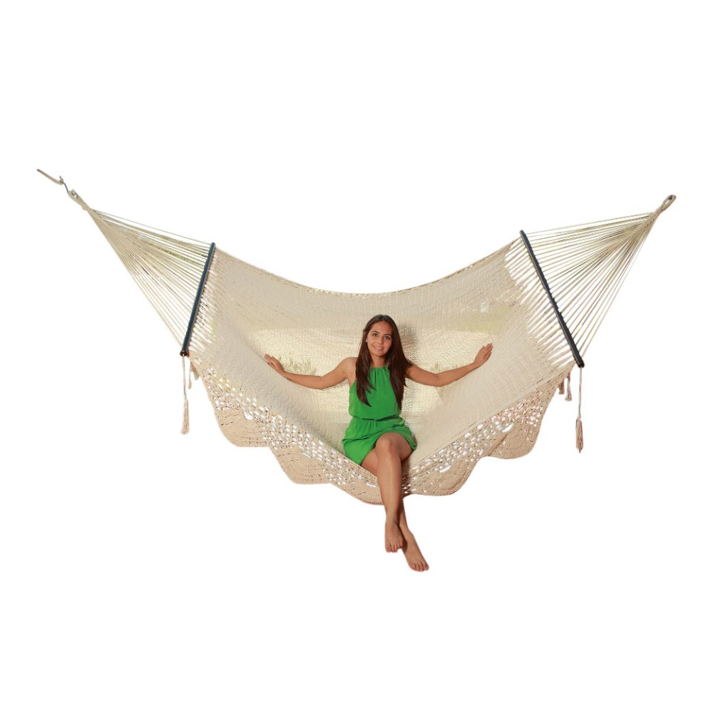 Mexican king size resort style hammock - white cotton