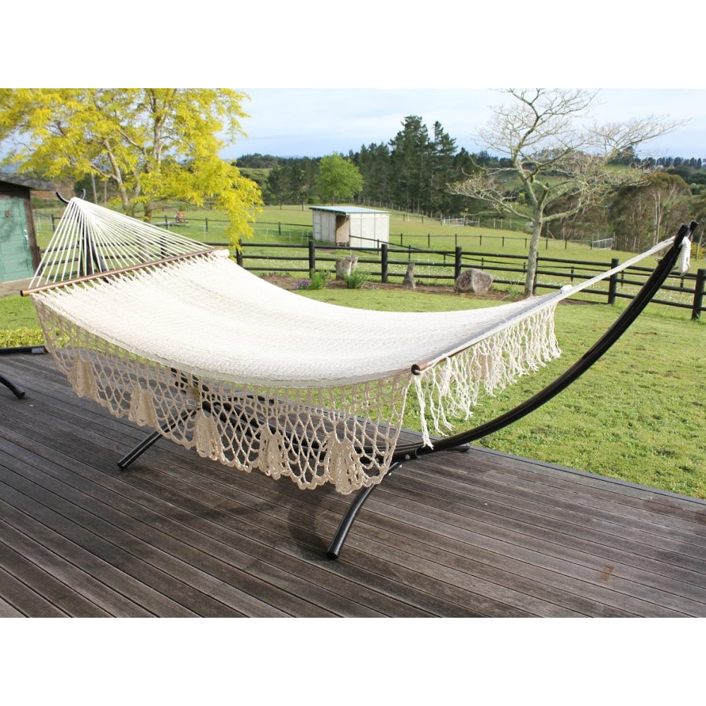 Off-white Mexican made hammock on metal frame