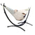 Curved Black metal stand and off white Mexican hammock