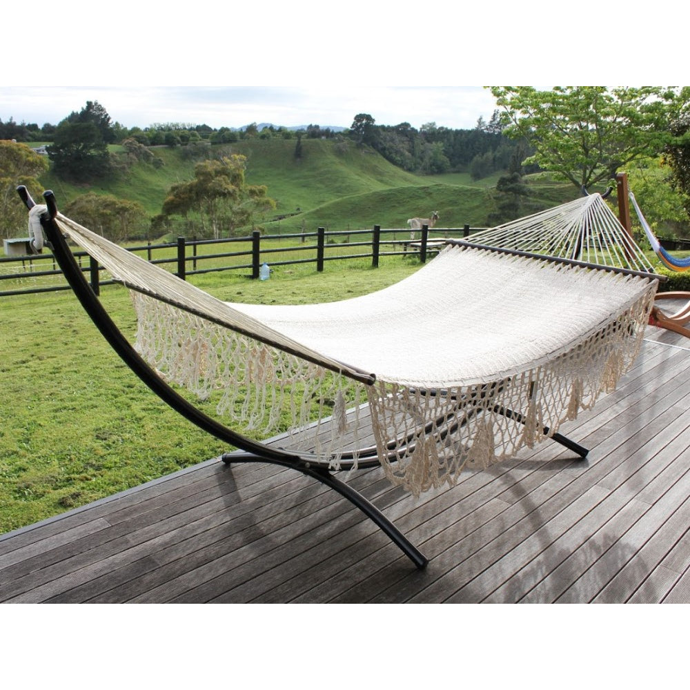 Off-white hammock on deck