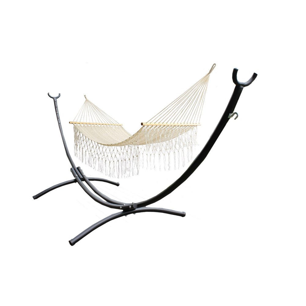 Metal arc hammock stand and Mexican resort style hammock