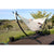 Metal arc hammock stand with woven Mexican hammock