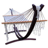 Curved wooden hammock stand and spreader bar hammock